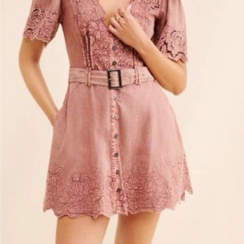 Free People Rose Blush Lace-Trim Mini Dress